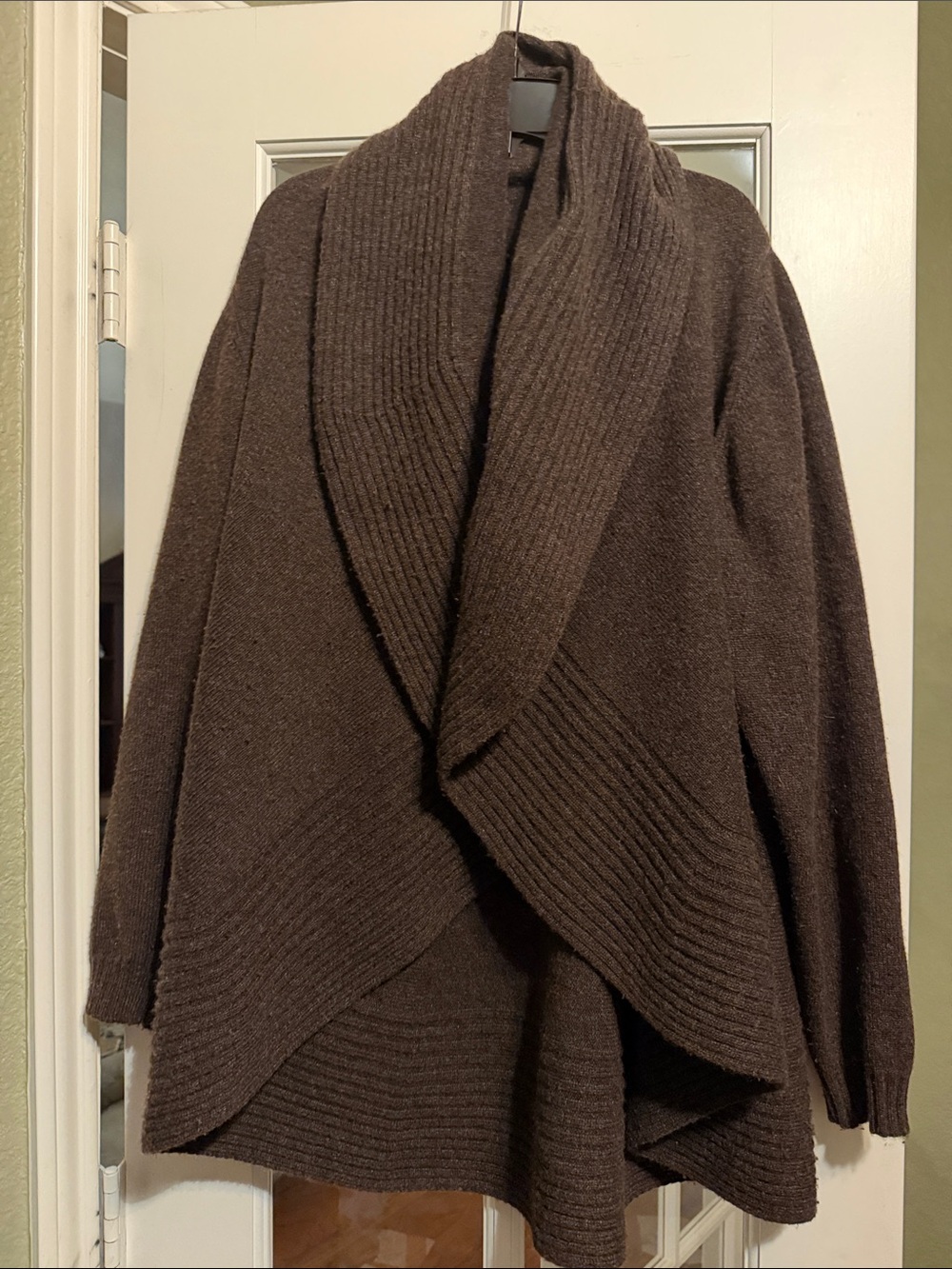 Rani Arabella Brown Ribbed Shawl Collar Open Cardigan